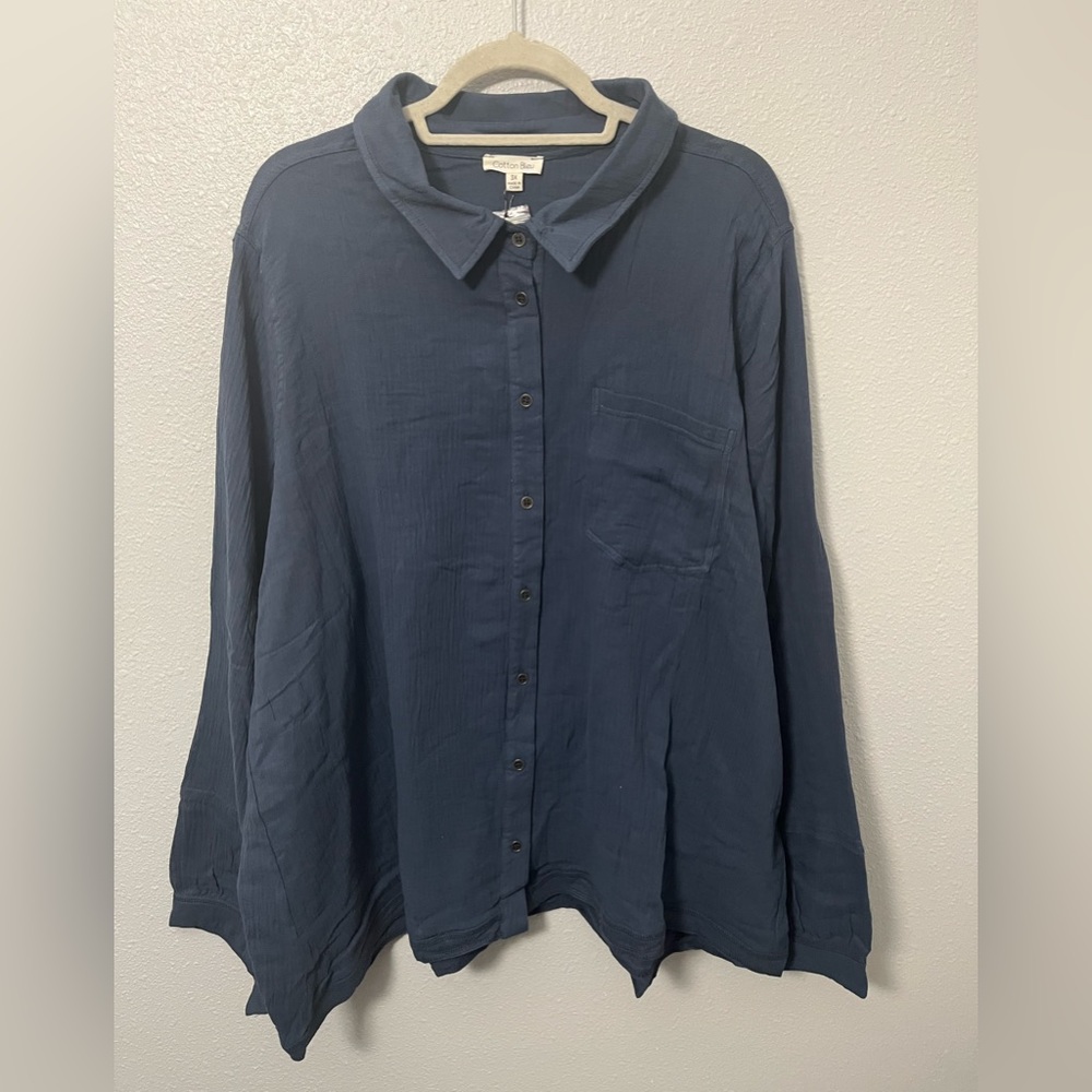 Cotton Bleu Long Sleeve Button Up Shirt Size 3X